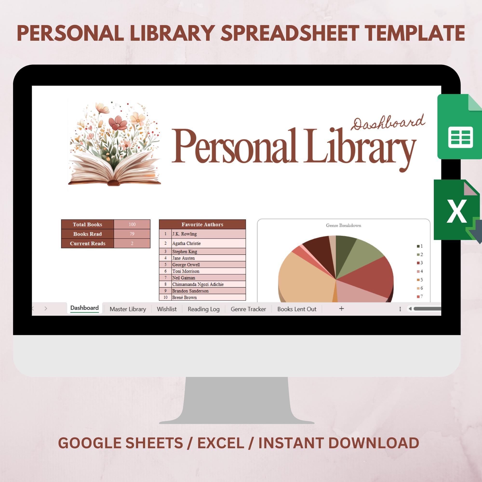 PersonalLibrary/BookTracker-Spreadsheet für Google Sheets, Lesetagebuch, Book Log-Spreadsheet, Excel-Lesereadsheet, Book Tracker