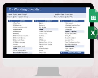 Checklista för bröllop i Excel, att-göra-lista för bröllop, mall för budgetplanerare för bröllop i Google Sheets, digital nedladdning av bröllopsspårning