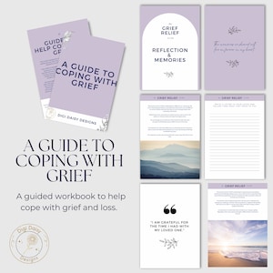 A Guide To Coping With Grief & Loss, grief therapy gift, grief therapy journal, grief workbook, guided grief journal, editable in canva,