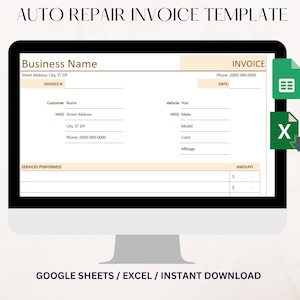 Automotive Service Invoice Template | Car Repair | Auto Repair Invoice | Canva Template | Auto Repair Estimate Template  Google Sheets Excel