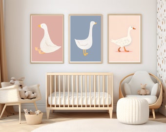 Goose Printable Nursery Wall Art Jpeg files, Baby Prints, Kids Room Artwork, Baby Shower Gift, Nursery Decor, set of 3, Kindergarten Posters