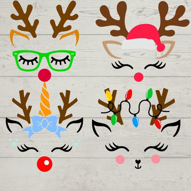 Christmas Reindeer Faces SVG, PNG Bundle, Cute Reindeer Face SVG ...