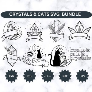 Pacchetto SVG Strega Magica di cristalli e gatti, Subliminazione PNG magica, File SVG Witchy Moon per Cricut, Download digitale istantaneo, Silhouette