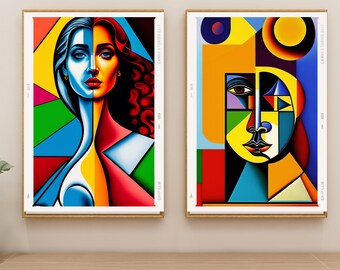 Picasso Style Printable Wall Art Set, Instant Download Pablo Picasso Style Prints, Fine Art Print Boho Decor, Neutral Tone, Gallery Wall Set