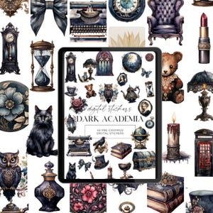 Adesivos para Agenda Digital Dark Academia, Adesivos Góticos, Goodnotes PNG, Clipart Vintage, Adesivos para Imprimir, Adesivos para iPad, Adesivos Estéticos