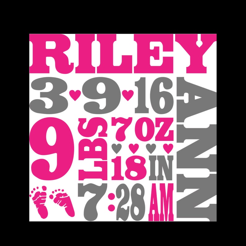 Baby Birth Announcement SVG DXF EPS Template, Birth Stats Svg, Baby Svg ...