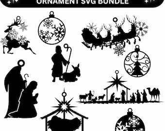 Christmas Ornament Laser Cut Files Bundle, Christmas Bauble SVG's, Instant Digital Download, Nativity SVG, Cricut Files