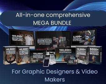 Grafiska formgivare och Vtuber-resurser, allt-i-ett-paket för videografer, innehållsskapare, varumärkesmarknadsföringsmallar. MEGA-PAKETTERBJUDANDE.