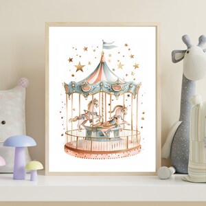 Grillige carrousel digitale kunstprint | Kwekerij afdrukbare | Kermisillustratie | eigenzinnige illustratie | baby kind kunst aan de muur direct downloaden