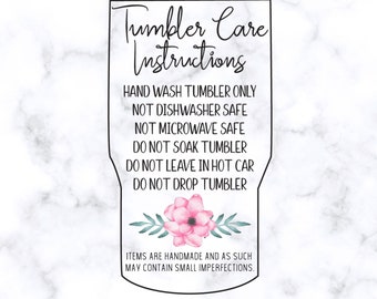 Skötselinstruktioner för tumbler PNG, tumblerkort rosa, skötselkort PNG - Skötselinstruktioner för tumbler Cricut-fil - - Digital nedladdning