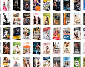 Ultimate Fitness Library, 50 Health And Fitness Ebooks Bundle ,Diet Books, Instant Download, Fitness Lead Magnet Edit In Canva, Weight Loss