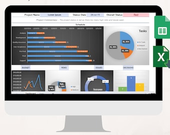 Simple Project Management Spreadsheet Simple, Excel Dashboard, Task Tracker, Project Tracker, Project Planner, Risk Management, To-Do List