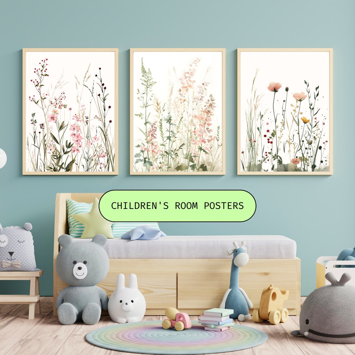 Wildflower Boho Nursery Printable Wall Art, Nursery Prints Set of 3 ...