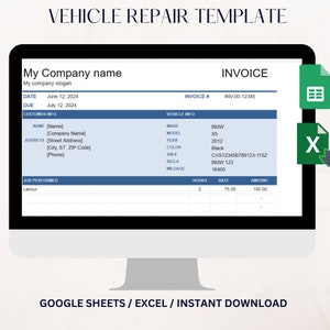 Automotive Service Invoice Template | Car Repair | Auto Repair Invoice | Canva Template | Auto Repair Estimate Template  Google Sheets Excel