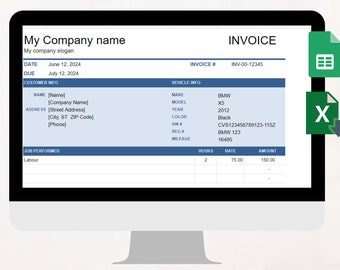 Automotive Service Invoice Template | Car Repair | Auto Repair Invoice | Canva Template | Auto Repair Estimate Template  Google Sheets Excel