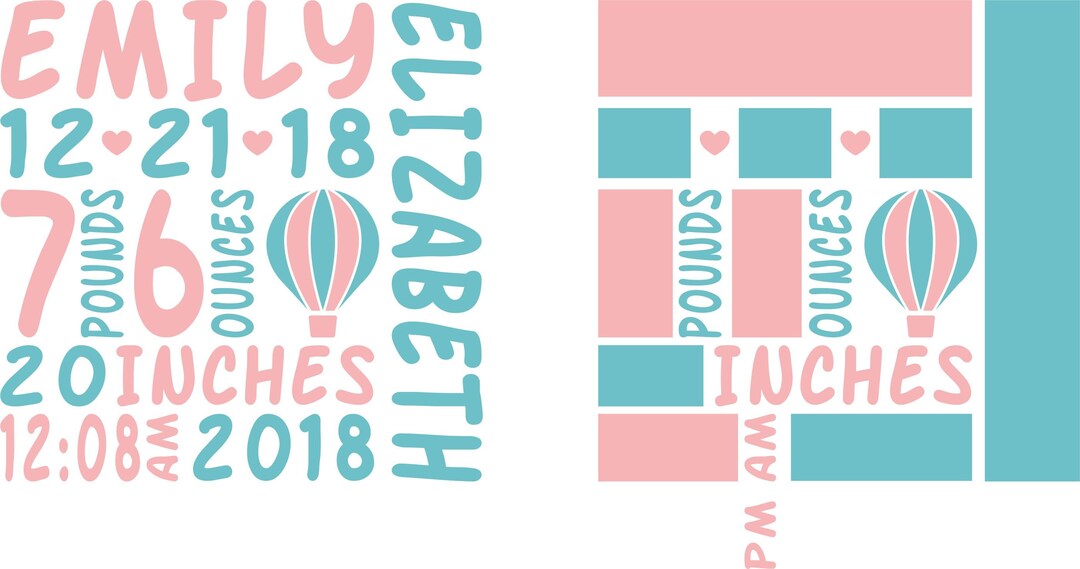 Hot Air Balloon Baby Birth Announcement SVG DXF EPS Template, Birth ...