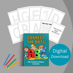 Alfabeto, números y formas Hojas de trabajo con marcadores de puntos Haga un punto Actividades imprimibles para niños pequeños, preescolar A-Z Kindergarten ABC Actividad para hacer puntos