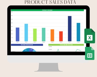 Product Sales Tracker & Product Sales data excel tracker Product KPI Sales Google Spreadsheet product revenue tracker google sheets business