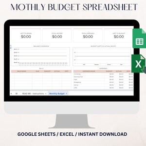 Google Sheets Monthly Budget | Simple Monthly Budget | Google Docs Budget Template | Budget Spreadsheet | Simple Budget  | Personal Finance