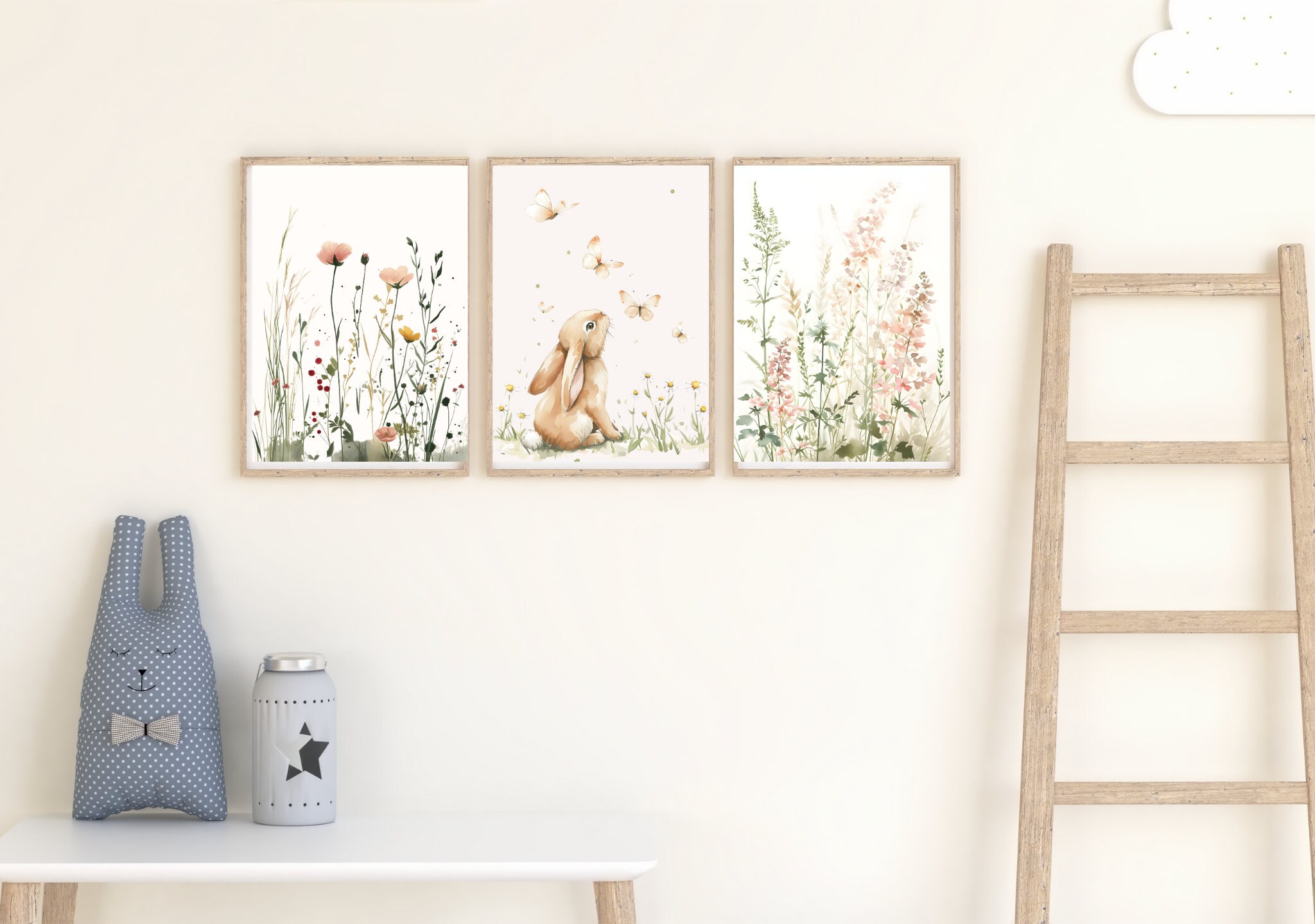 Bunny Boho Wildflower Nursery Prints Set of 3 Girls Nursery Printable ...