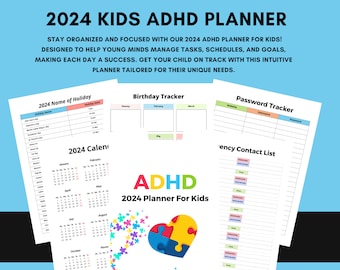 Druckbare 2024 Kinder ADHD Planer, ADHS Studenten Planer, Kinder psychische Gesundheit, Sofort-Download, Kinder To-Do-Listen, Kinder Self-Care-Organizer
