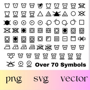 Wasverzorging SVG-symbolen, gids voor georganiseerd wassen, wastips voor kleding, wassymboolreferentie, washulp, meer dan 70 symbolen