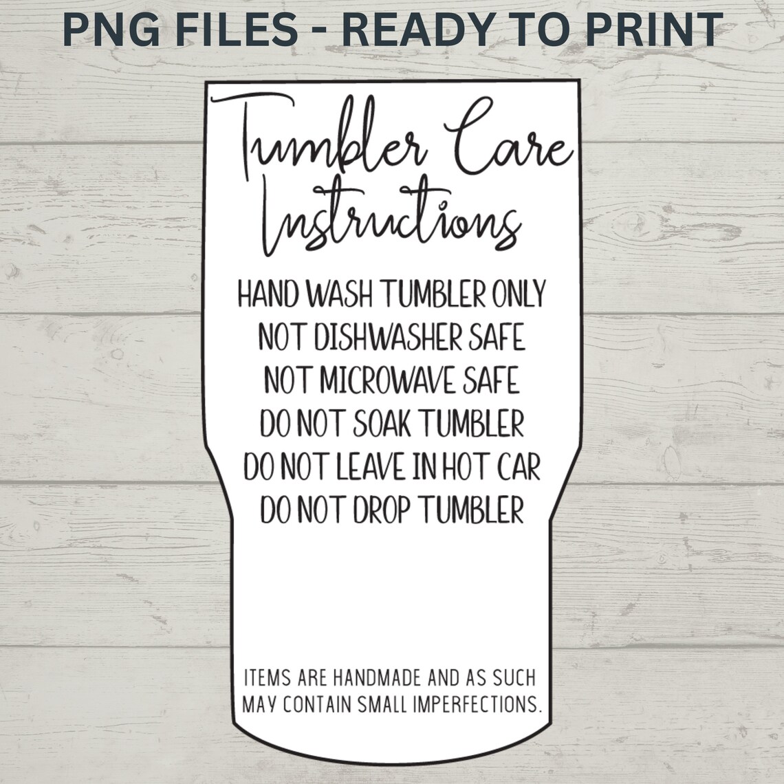Tumbler Care PNG | Ready to Print Wash Care Instructions | Digital Care ...