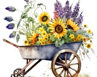 Sunflower and Lavender Clipart, Instant Digital Download, Commercial Use PNG's, digital art,  clipart, botanical, watercolor floral, flowers