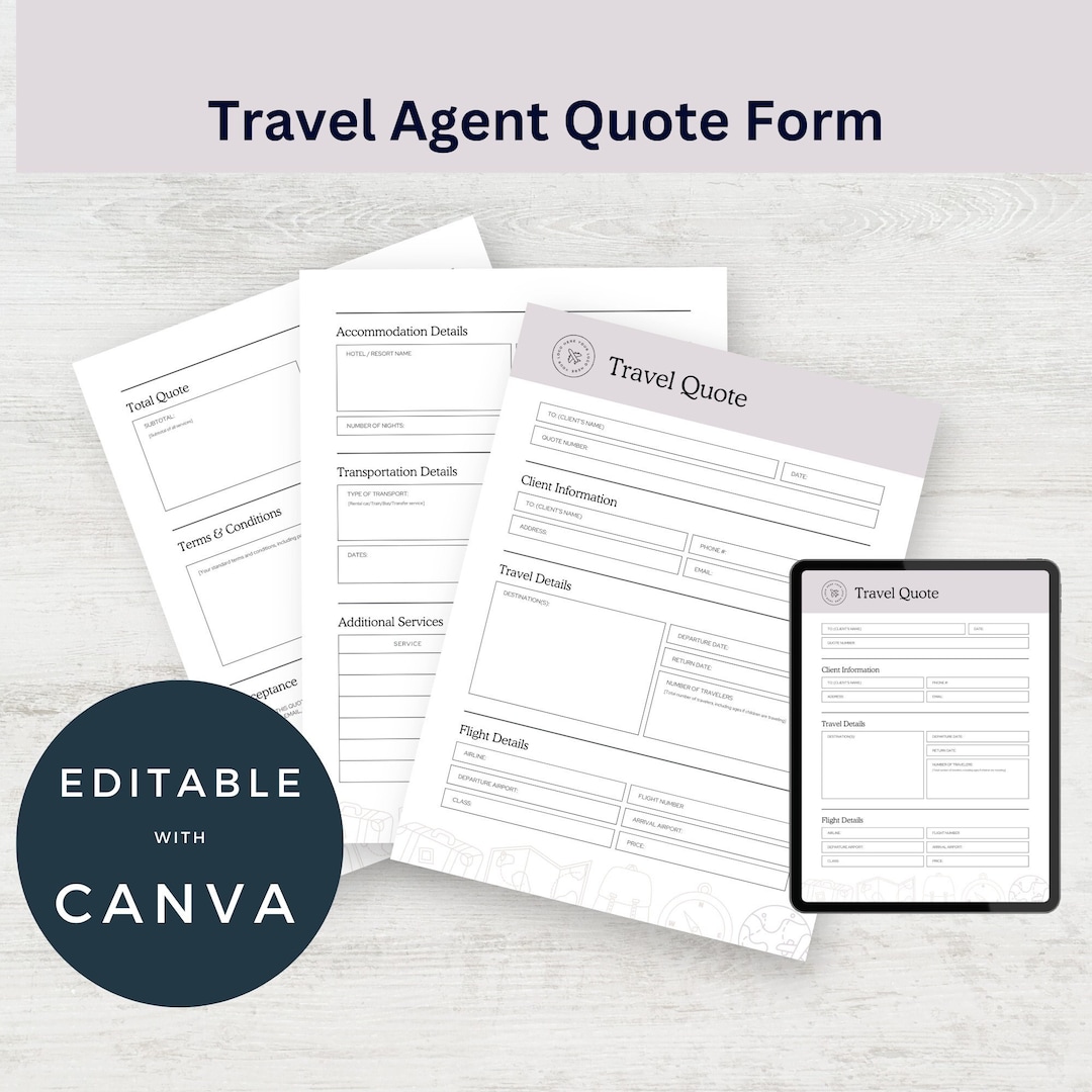 Minimal Travel Agent Quote Form Template, Travel Proposal, Vacation