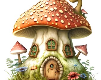 Tiny Fairy Mushroom House Clipart - 4 High Quality PNG's - Digital art, Clipart Pack,  Instant Download, nursery decorations, commercial use