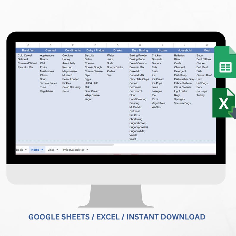 Grocery Cost Spreadsheet Template, Food Shopping Budget Excel ...