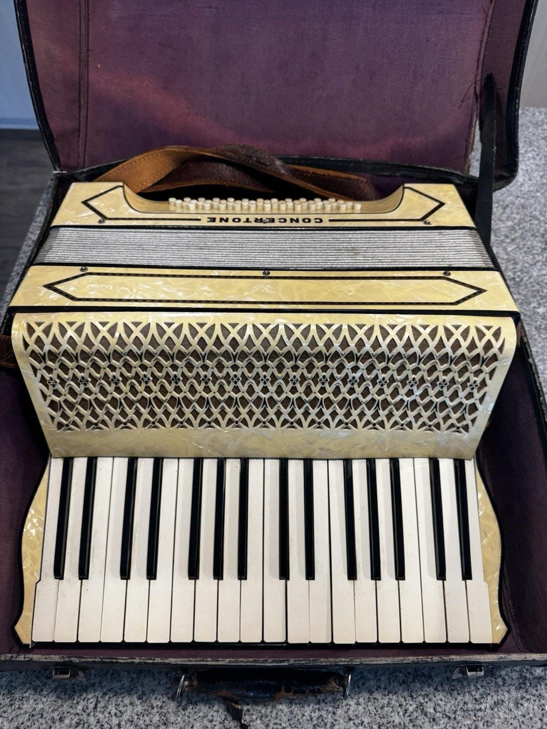 Geib Instruments Vintage Concertone Accordion W/ Geib Chicago Case Leather Straps ...