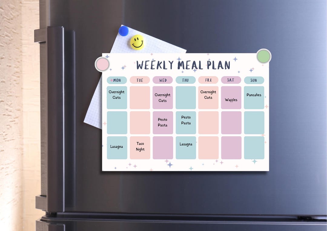 Colourful Weekly Meal Planner Laminated Reusable Meal Planner Digital