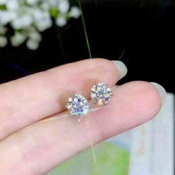 2.00 Ct Round Cut White Diamond Solitaire Stud Earrings 14K White