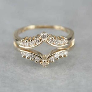 Enhancer Guard, Lab-Created 2CT Round Cut Diamond 14K Yellow Gold Plated, Enhancer Wrap Band Ring, Jacket Ring, Bridal Insert Ring Guard image 1