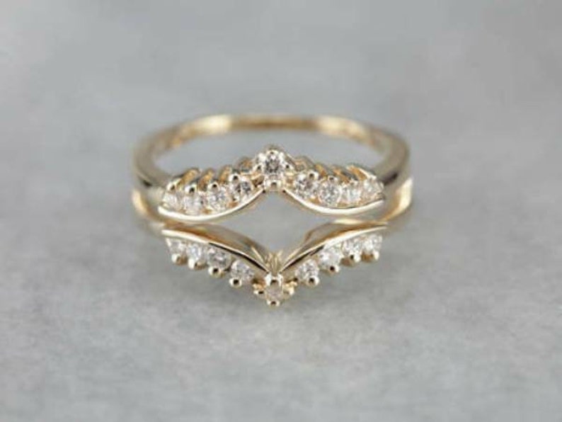 Enhancer Guard, Lab-Created 2CT Round Cut Diamond 14K Yellow Gold Plated, Enhancer Wrap Band Ring, Jacket Ring, Bridal Insert Ring Guard image 1