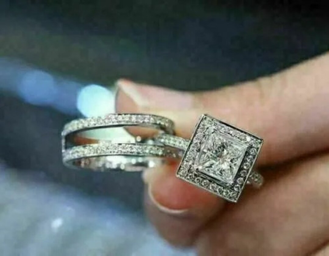 Enhancer Ring Sets 2CT Princess Cut Diamond Bridal Set Etsy