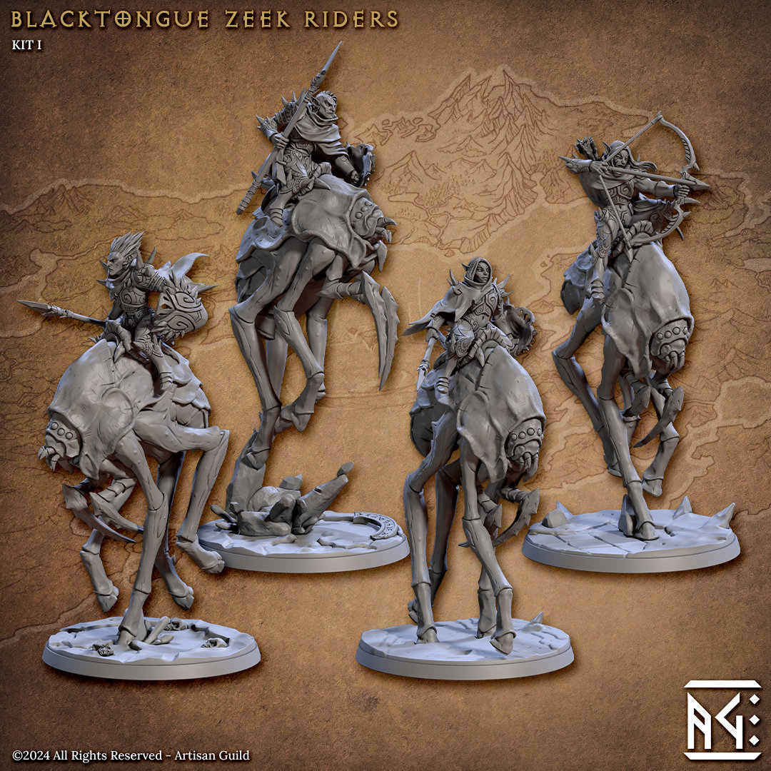 Artisan Guild Blacktongue Assassin Zeek Riders (Blacktongue Assassins), 3D Minis, dragons dungeons fantasy rpg wargame DnD abyss cannons