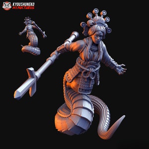 Female Naga Warrior B Miniature | Japanese Yokai Kensei Test of Honour | Feudal Wargaming Tabletop Games | Kyoushuneko Miniatures