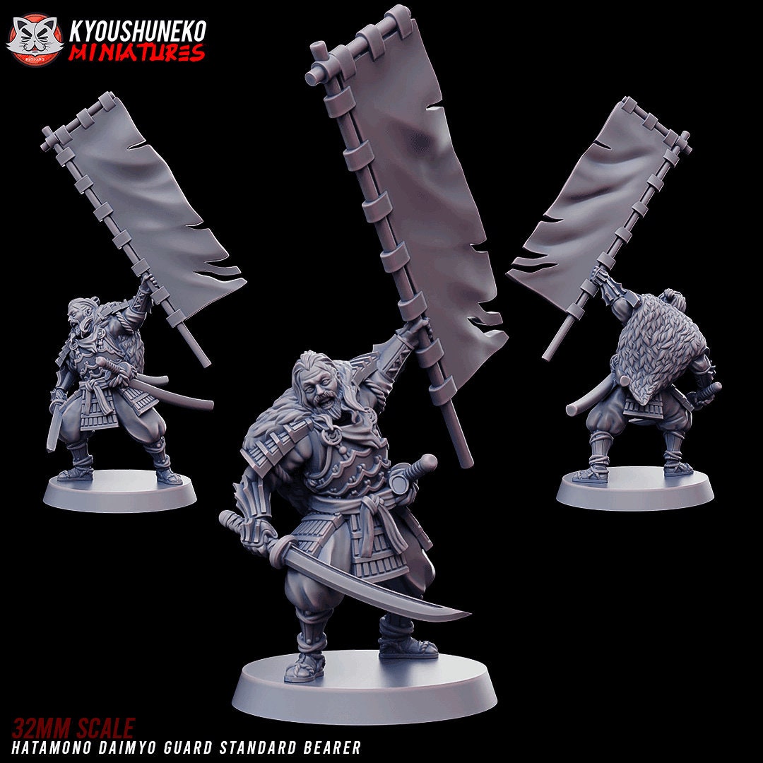 Japanese Hatamono Daimyo Guard Standard Bearer | Japanese Yokai Kensei Test of Honour | Feudal Wargaming Tabletop | Kyoushuneko Miniature