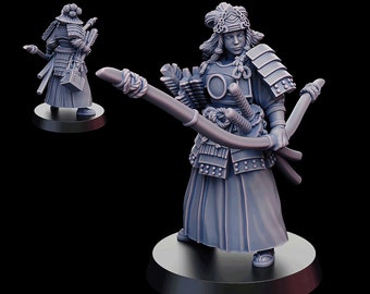 Samurai Tomoe Gozen - Archer Miniature | Japanese Yokai Kensei Test of Honour | Feudal Wargaming Tabletop Games | Kyoushuneko Miniatures