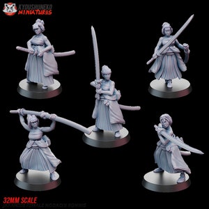 Japanese Female Nodachi Ronins Set | Japanese Yokai Kensei for Test of Honour | Feudal Wargaming Tabletop | Kyoushuneko Miniature