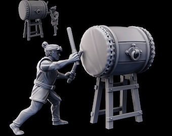 Japanese Taiko Drummer Miniature | Japanese Yokai Kensei for Test of Honour | Feudal Wargaming for Tabletop Games | Kyoushuneko Miniatures