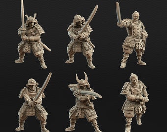 Japanese Samurai Swordsmen Miniature Set | Japanese Yokai Kensei for Test of Honour | Feudal Wargaming Tabletop | Kyoushuneko Miniature