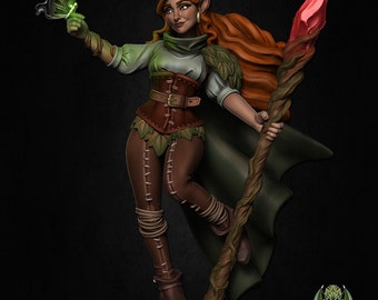 D&D Loreil Softvale, The Druid Female Elf (NSFW version available) for 2E,  for 32/28mm Scale Tabletop RPGs Unpainted