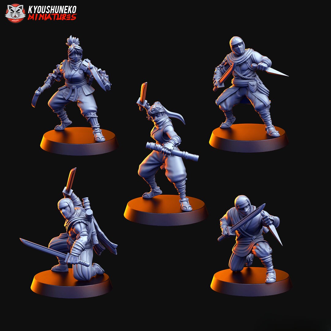 Ninja Units Miniature Set | Japanese Yokai Kensei for Test of Honour | Feudal Wargaming Tabletop | Kyoushuneko Miniature
