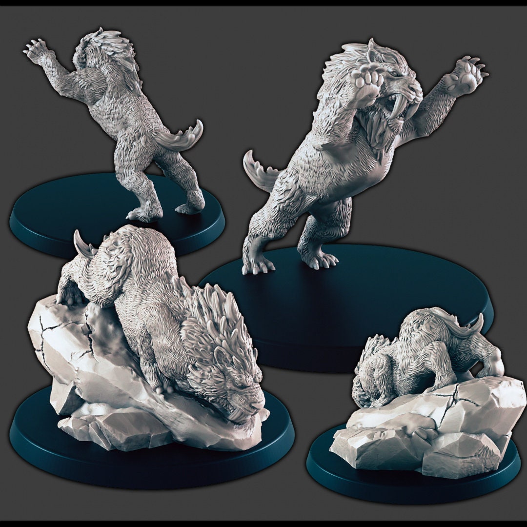 Dungeons & Dragons Sabretooth Tigers Miniatures for Pathfinder 2E, Perfect for 32/28mm Scale Tabletop RPGs Wargaming
