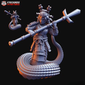 Female Naga Warrior A Miniature | Japanese Yokai Kensei Test of Honour | Feudal Wargaming Tabletop Games | Kyoushuneko Miniatures