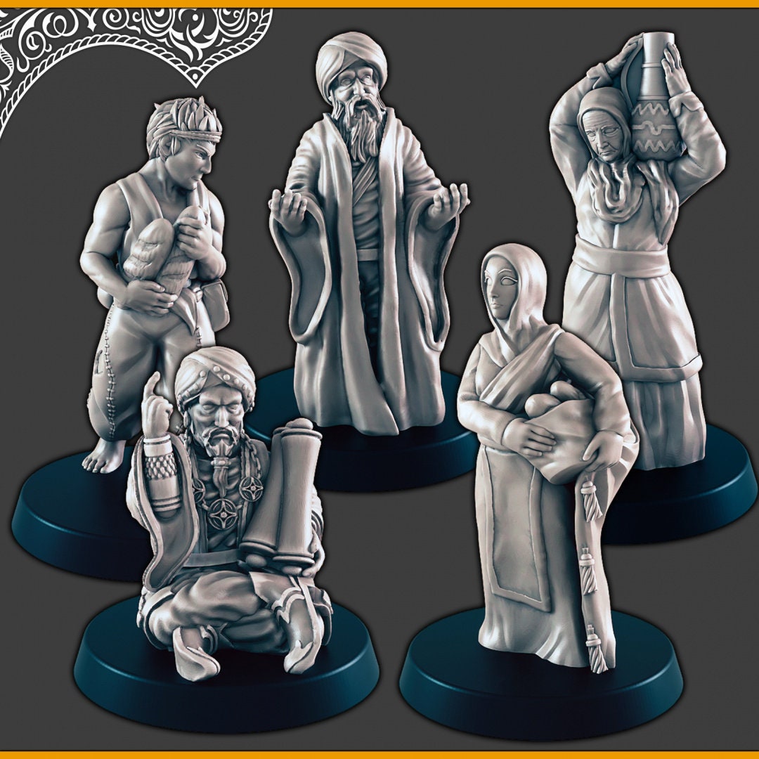 Desert Commoners / Streetfolk | Empire of Scorching Sands | D&D for Pathfinder 2E | 32/28mm Tabletop RPG, Wargaming