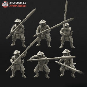 Japanese Ashigaru Spearmen Miniature Set | Japanese Yokai Kensei for Test of Honour | Feudal Wargaming Tabletop | Kyoushuneko Miniature